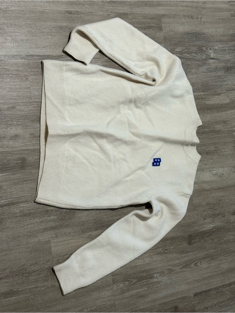 Crewneck Sweater - Cream with Small Blue Logo